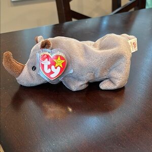 Ty Gray and Brown Stuffed Rhino Toy